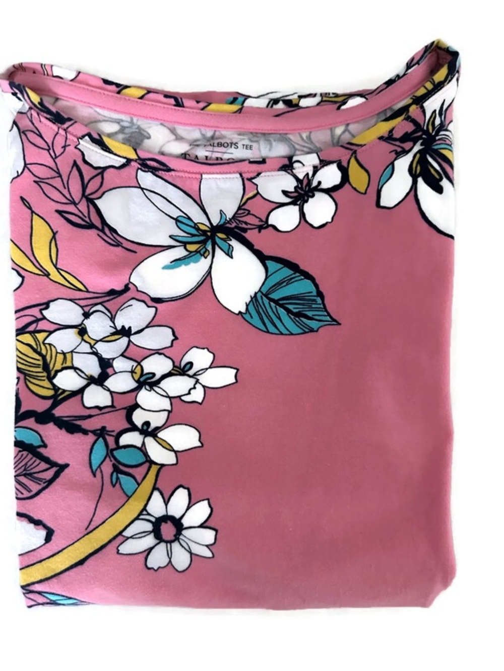 Talbots Pink Floral 3/4 Sleeve Boatneck Tee